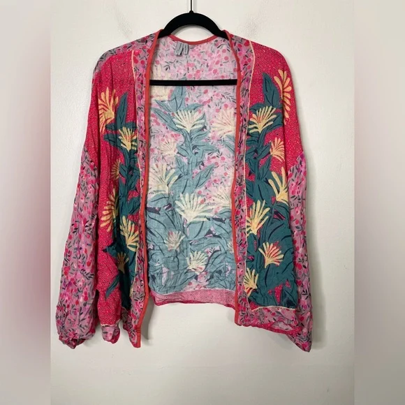 Anthropologie Louise Floral Kimono One Size Boho Coastal Vacation - Picture 3 of 8